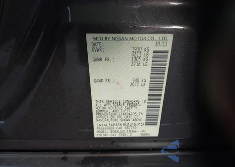 2015 Nissan Altima 2.5 S z USA, uszkodzony, nr VIN 1N4AL3AP4FN922670